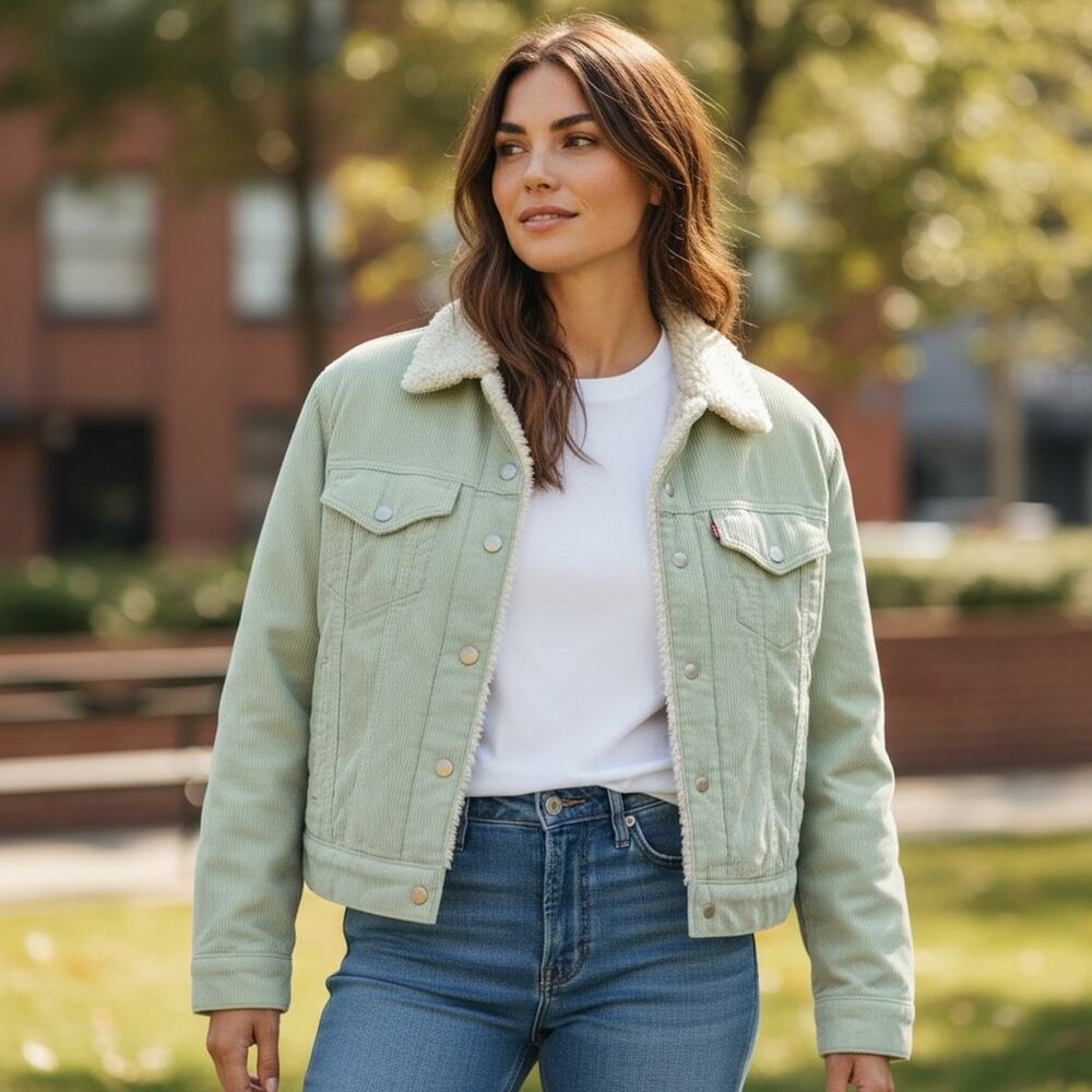 LEVI’s Women’s 2X Light Green BABY CROPPED TRUCKER Jean Jacket ⭐️